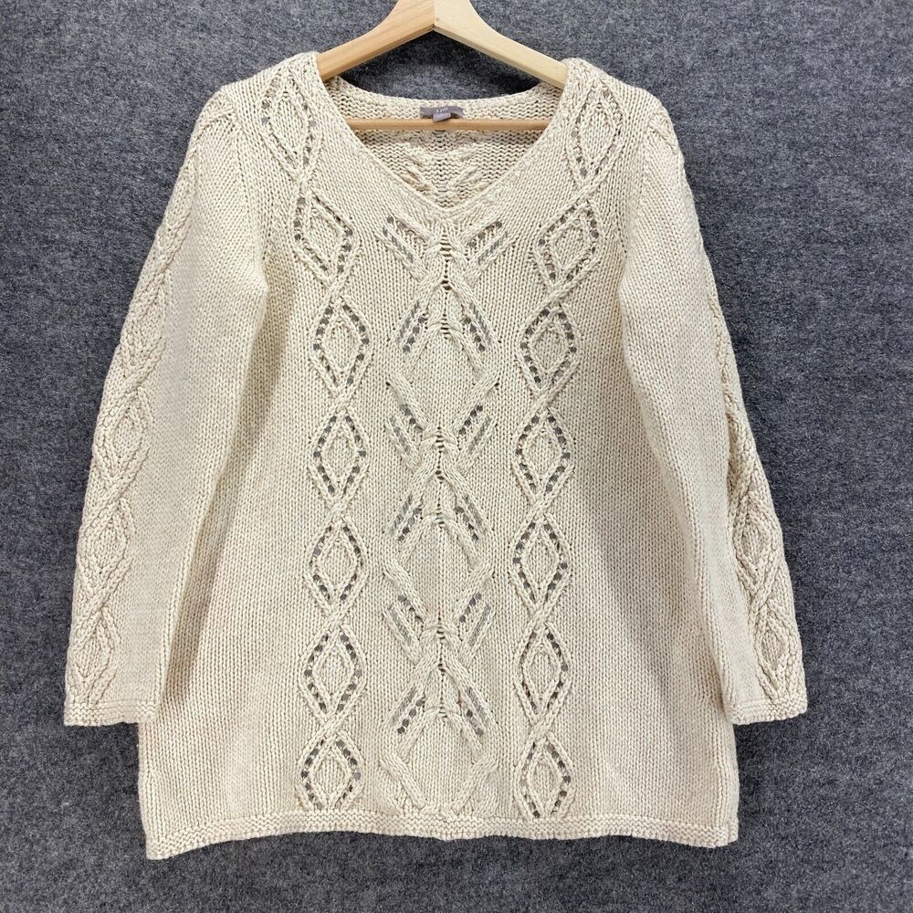 J. Jill Sweater Pullover Women PS Petite Beige Geometric V-Neck Knit Wool Casual